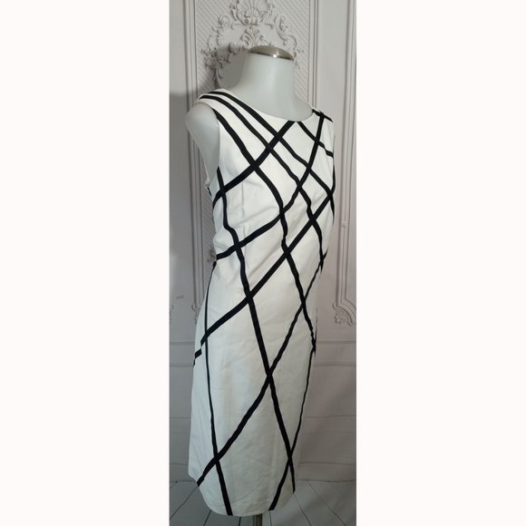 NWT Peter Nygard Ivory Criss Cross Midi Shift Dress Fully Lined $149 Sz 16 - Picture 2 of 6